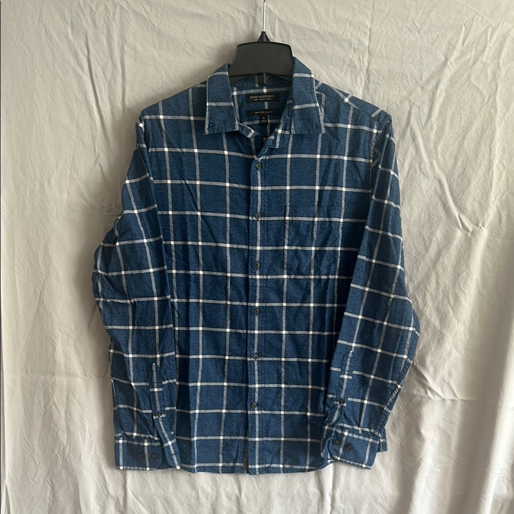 Banana Republic Blue and White Plaid Button-Up Shirt